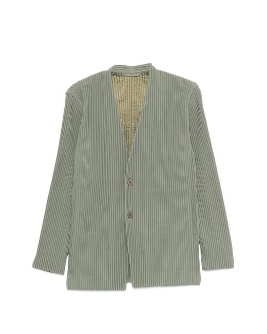 Homme Plissé Issey Miyake Green Pleated Single-Breasted Jacket for men