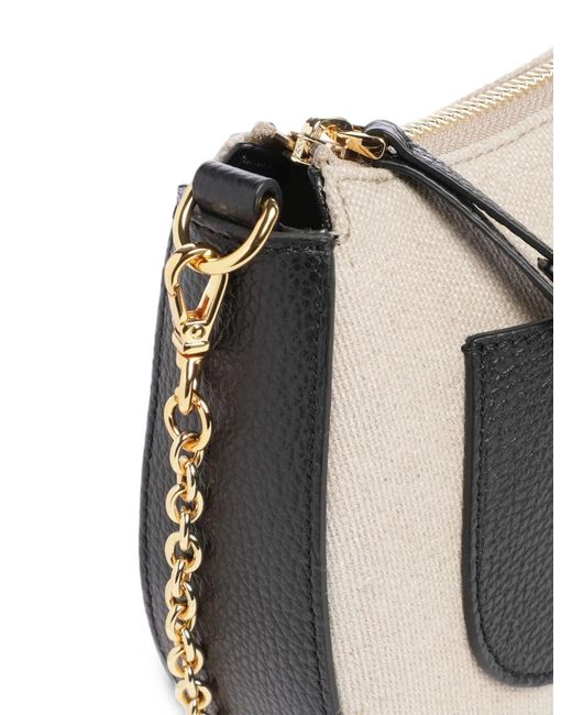 Coccinelle Black Grained-Leather Canvas Shoulder Bag