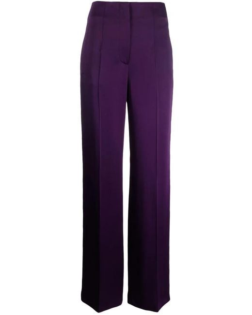 Alberta Ferretti Purple Pleat-Detail Straight-Leg Trousers