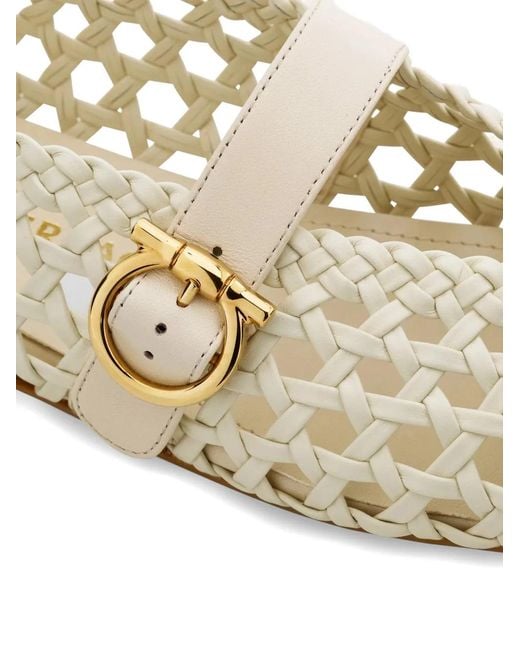 Ferragamo White Gancini-Buckle Ballet Flats