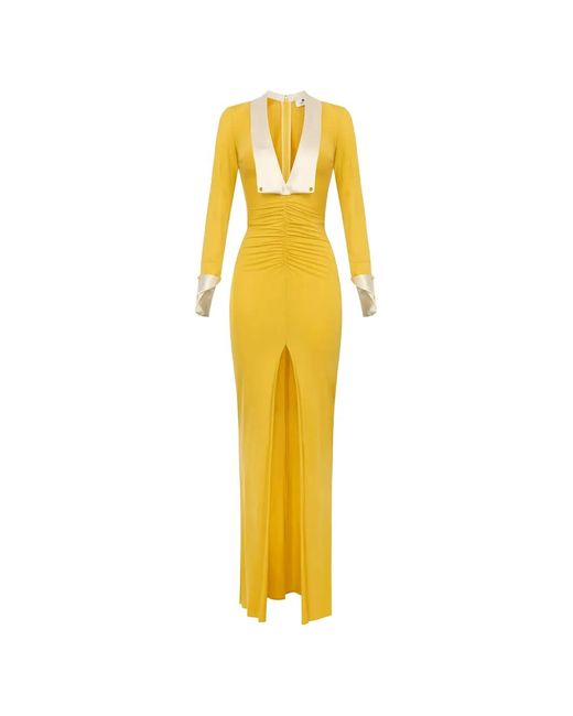 Elisabetta Franchi Metallic Wide-Lapels Slim-Fit Maxi Dress