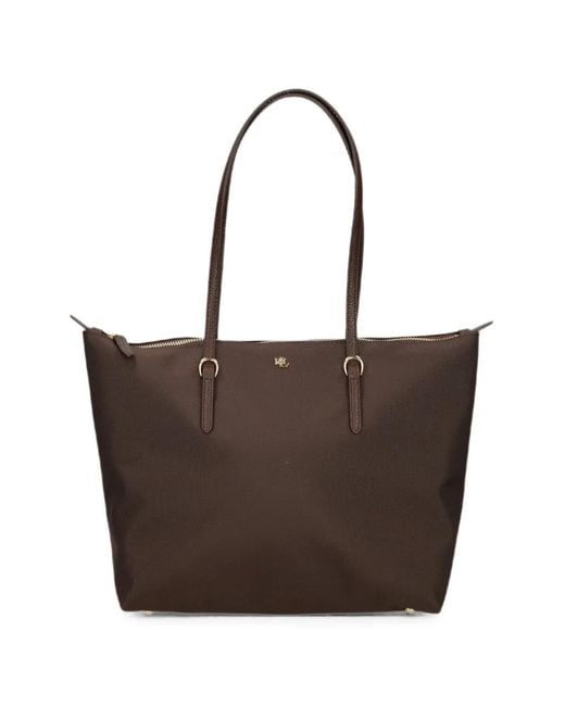 Ralph Lauren Brown Medium Keaton Logo-Plaque Tote Bag