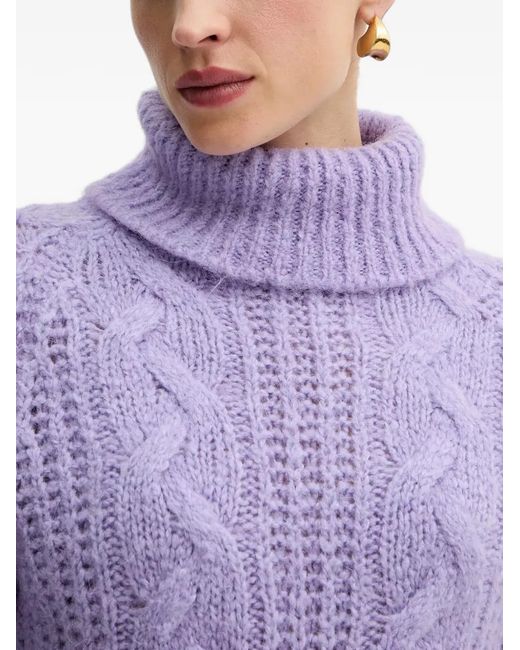 Morgan Purple Cable-Knit Roll-Neck Sweater