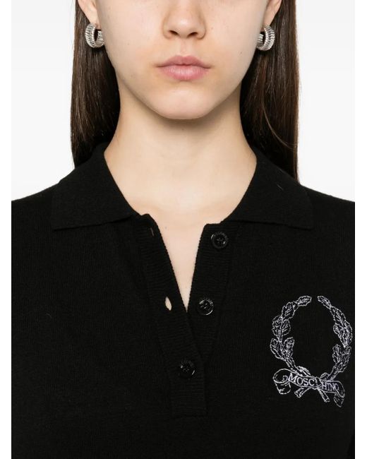 Moschino Black Embroidered-Logo Polo Shirt