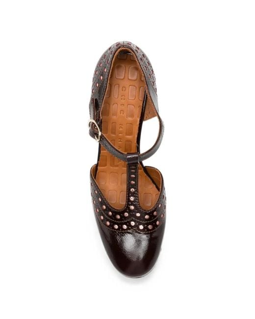 Chie Mihara Red Mante Perforated T-Bar Heeled Pumps