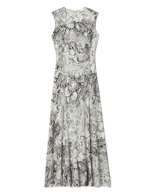 Tory Burch Gray Sleeveless Print Maxi Day Dress