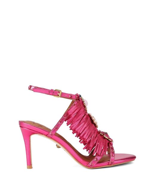 Kurt Geiger Pink Jewel-Embellished Fringed Sandals
