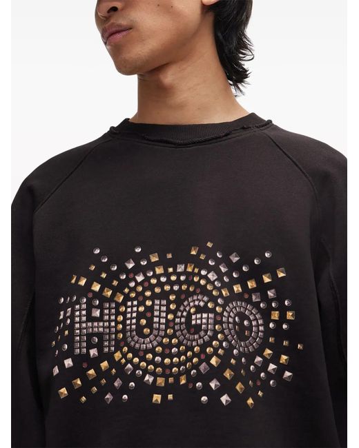 HUGO Black Logo-Studded Cotton Sweatshirt for men