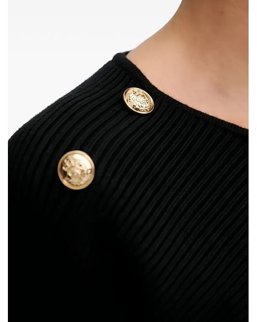 Morgan Black Button-Details Ribbed Sweater