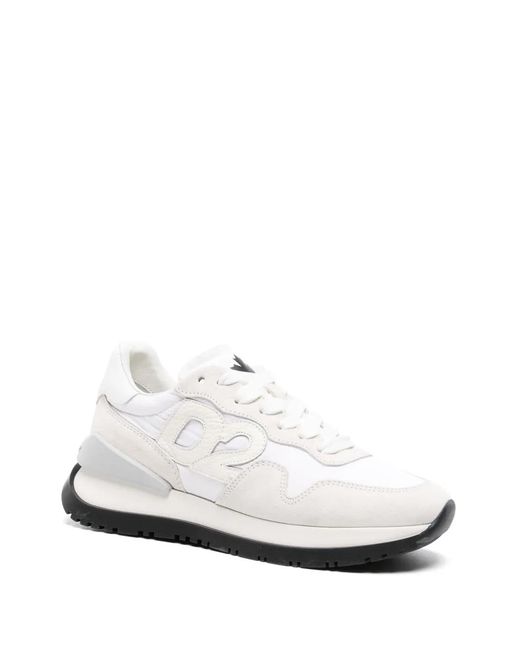 DSquared² White Logo-Patch Leather Lace-Up Sneakers
