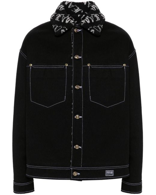 Versace Black Faux Fur-detail Denim Jacket for men
