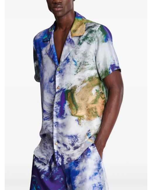 Camisa con estampado Earth Balmain de hombre de color Blue