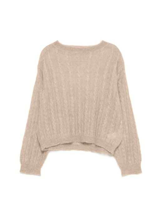 Kristina Ti Natural Cable-Knit Boat-Neck Sweater