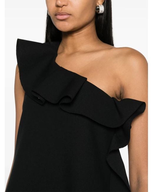 MSGM Black Ruffle-Trim Asymmetric Minidress
