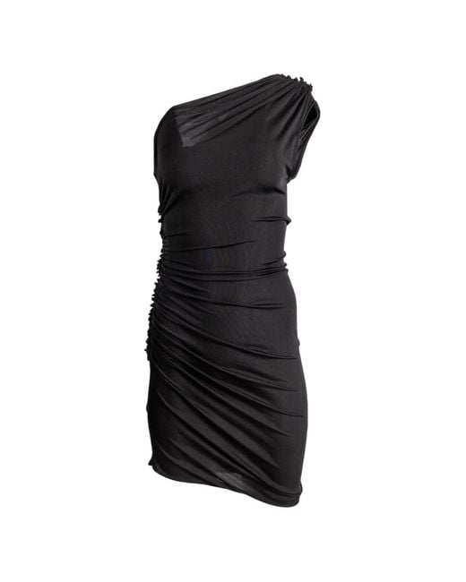 Atlein Black Ruffled One-Shoulder Mini Dress
