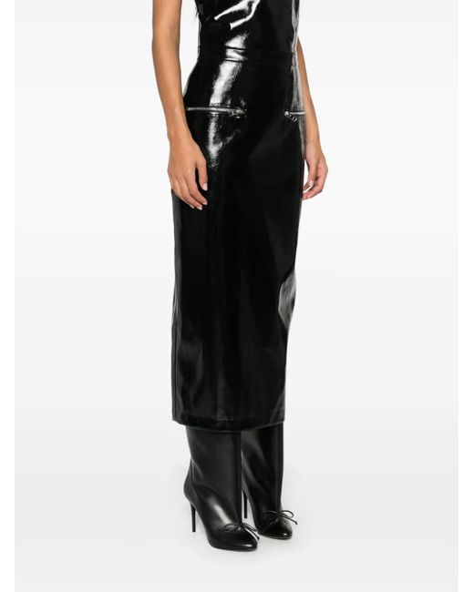 MSGM Black Patent Midi Skirt