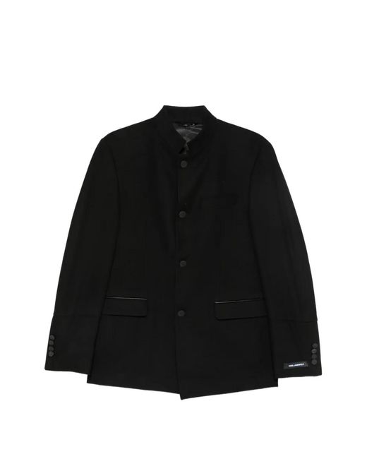 Karl Lagerfeld Black Mandarin-Collar Single-Breasted Jacket for men