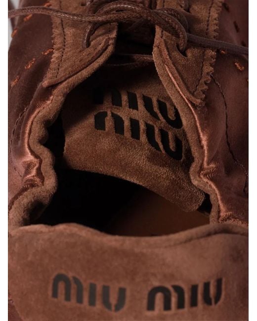 Miu Miu Brown Plume Satin Sneakers