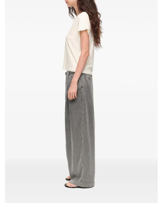 Bimba Y Lola Gray Washed Fluid Denim Trousers With Belt