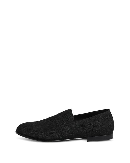 Dolce & Gabbana Black Floral-Jacquard Loafers for men