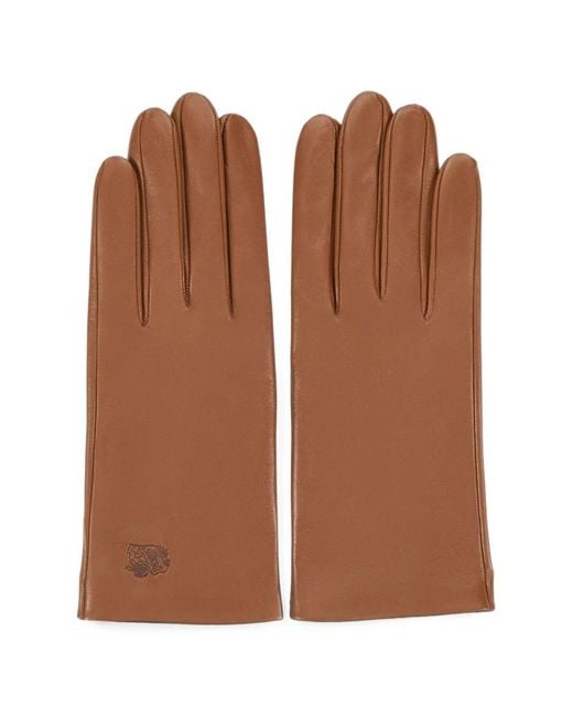 Lottusse Brown Gants Germoli En Cuir À Logo Embossé