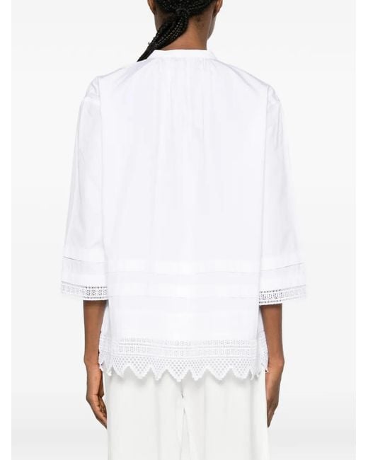 Polo Ralph Lauren White Blouse Carlton Bordée De Dentelle