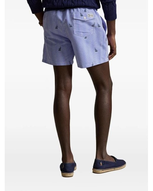 Polo Ralph Lauren Blue Striped Sailboat Swim Trunks for men