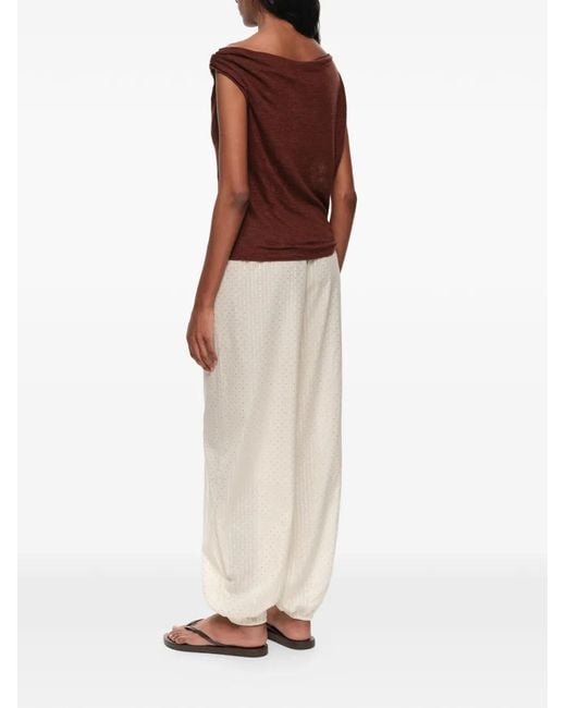 Bimba Y Lola Red Linen Knot-Neckline Top