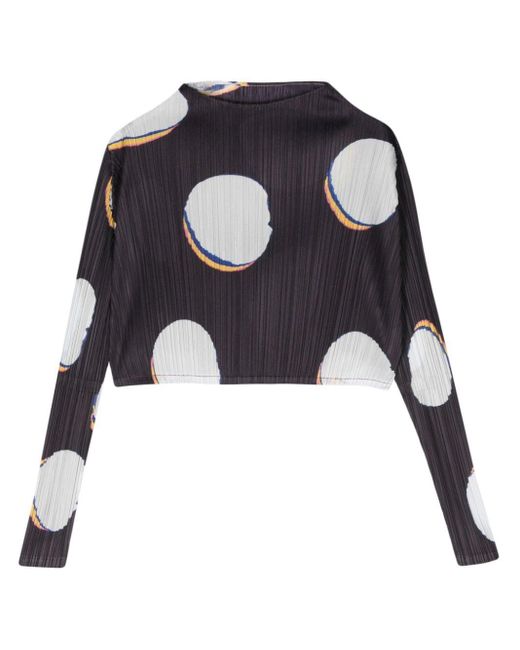 Pleats Please Issey Miyake Black Bean Dots Pleated Cropped Top