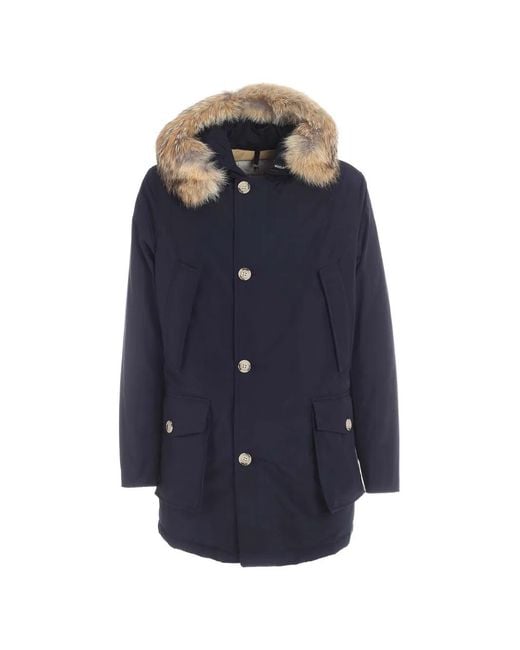 Woolrich Blue Arctic Fur-Trim Cotton Parka for men