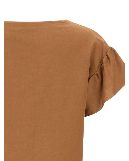 Kaos Brown V-Neck Ruffled Blouse