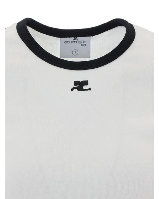 Courreges White Signature Logo-Patch Contrast-Trim T-Shirt