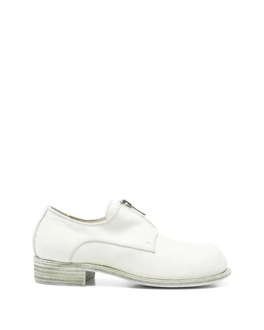Guidi White Derbies En Cuir À Fermeture Zippée