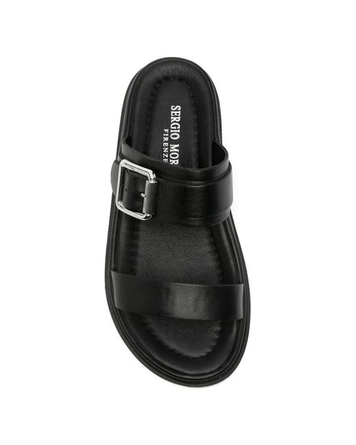 SERGIO MORETTI FIRENZE Black Buckle-Fastening Leather Sandals