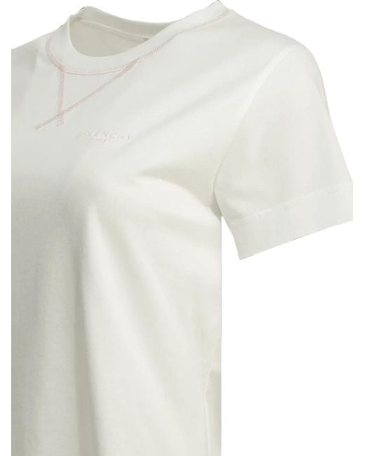 Givenchy White Logo-Embroidered V-Stitch T-Shirt
