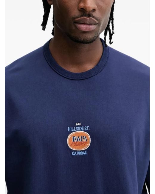 Napapijri Blue Krous Embroidered T-Shirt for men