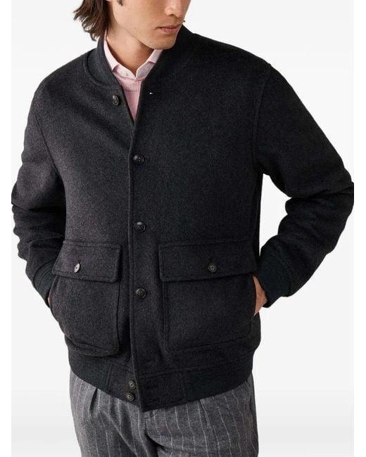 Hackett Black Button-Up Bomber Jacket for men