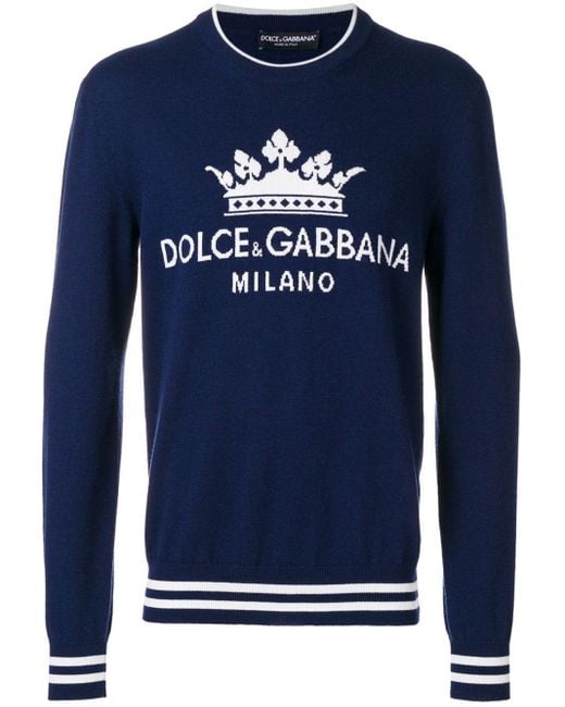 Dolce & Gabbana Cashmere Crown Logo Intarsia Jumper in Blue for Men ...