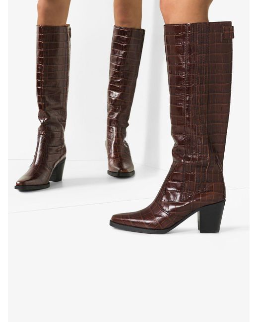 brown croc knee high boots