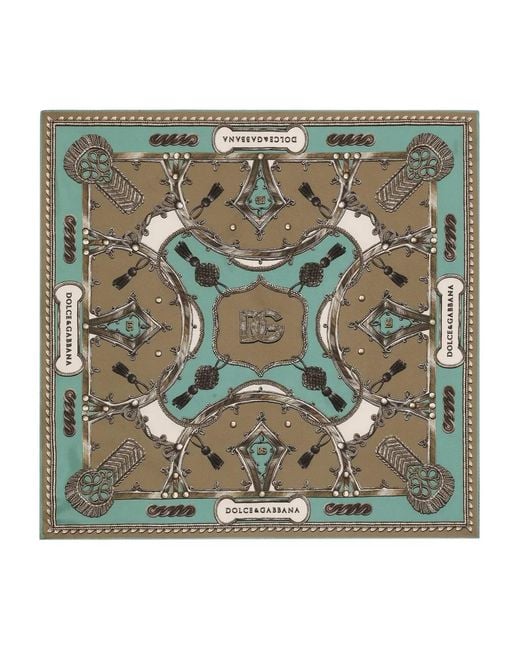 Dolce & Gabbana Green Cargo-Print Silk Twill Scarf 70X70 for men