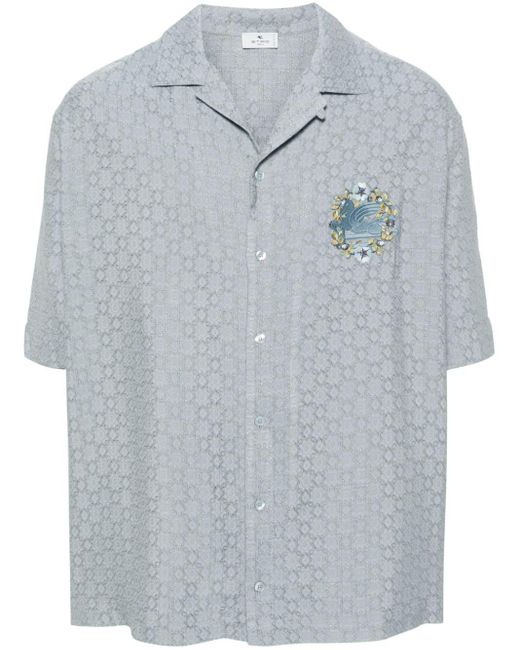 Etro Blue Pegaso-embroidered Patterned-jacquard Shirt for men