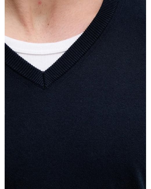Benetton Blue Pull À Col V À Finitions Côtelées for men
