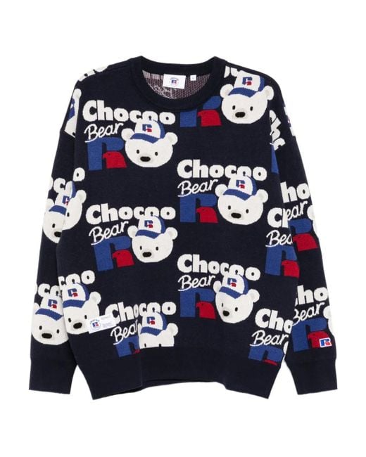 Chocoolate Blue X Russell Athletic Bear-Print Jumper for men