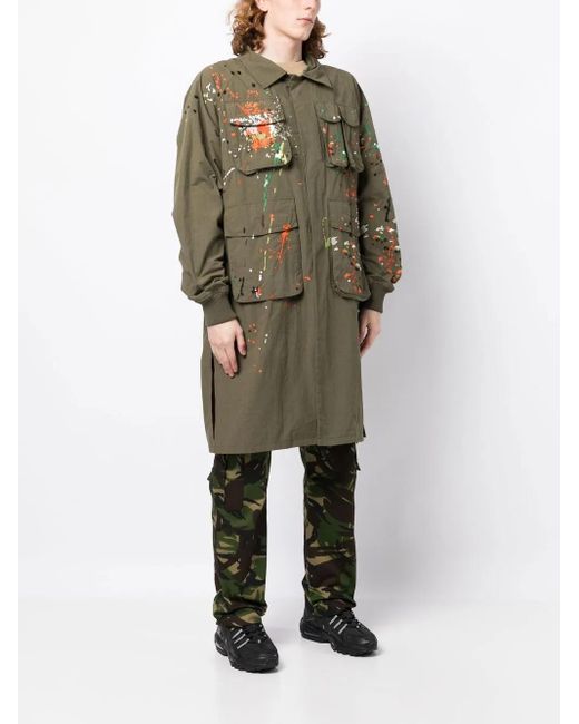 Mostly Heard Rarely Seen Green Paint-Embroidered Backpack Coat for men