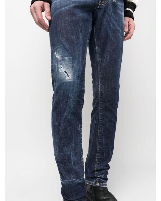 Slim-fit distressed-effect jeans DSquared² de hombre de color Blue