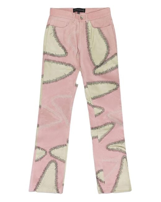 Who Decides War Pink Amalgamated Leather Bootcut Trousers for men
