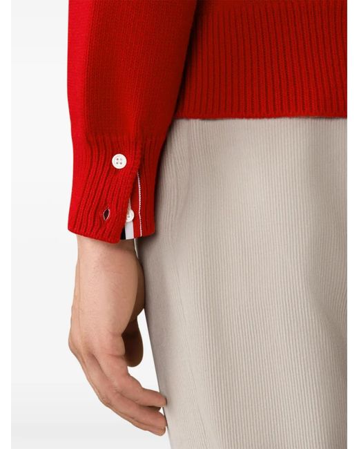 Thom Browne Red Hector Intarsia-Knit Zip-Up Hoodie for men