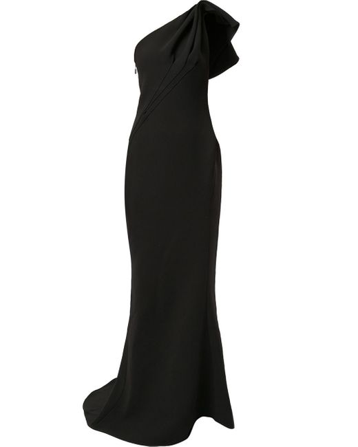Maticevski Black Accompany Bow-detailed One-shoulder Crepe Gown