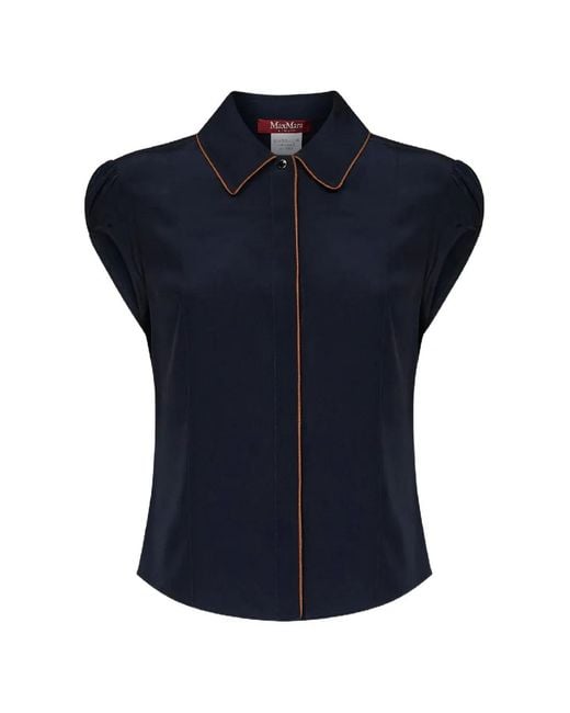 Max Mara Blue Piping-Detail Silk Shirt