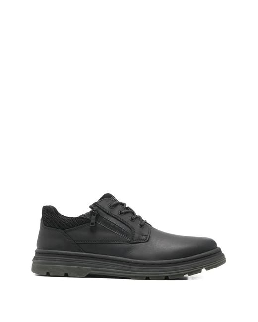 Bugatti Black Zip Leather Derby Shoes for men